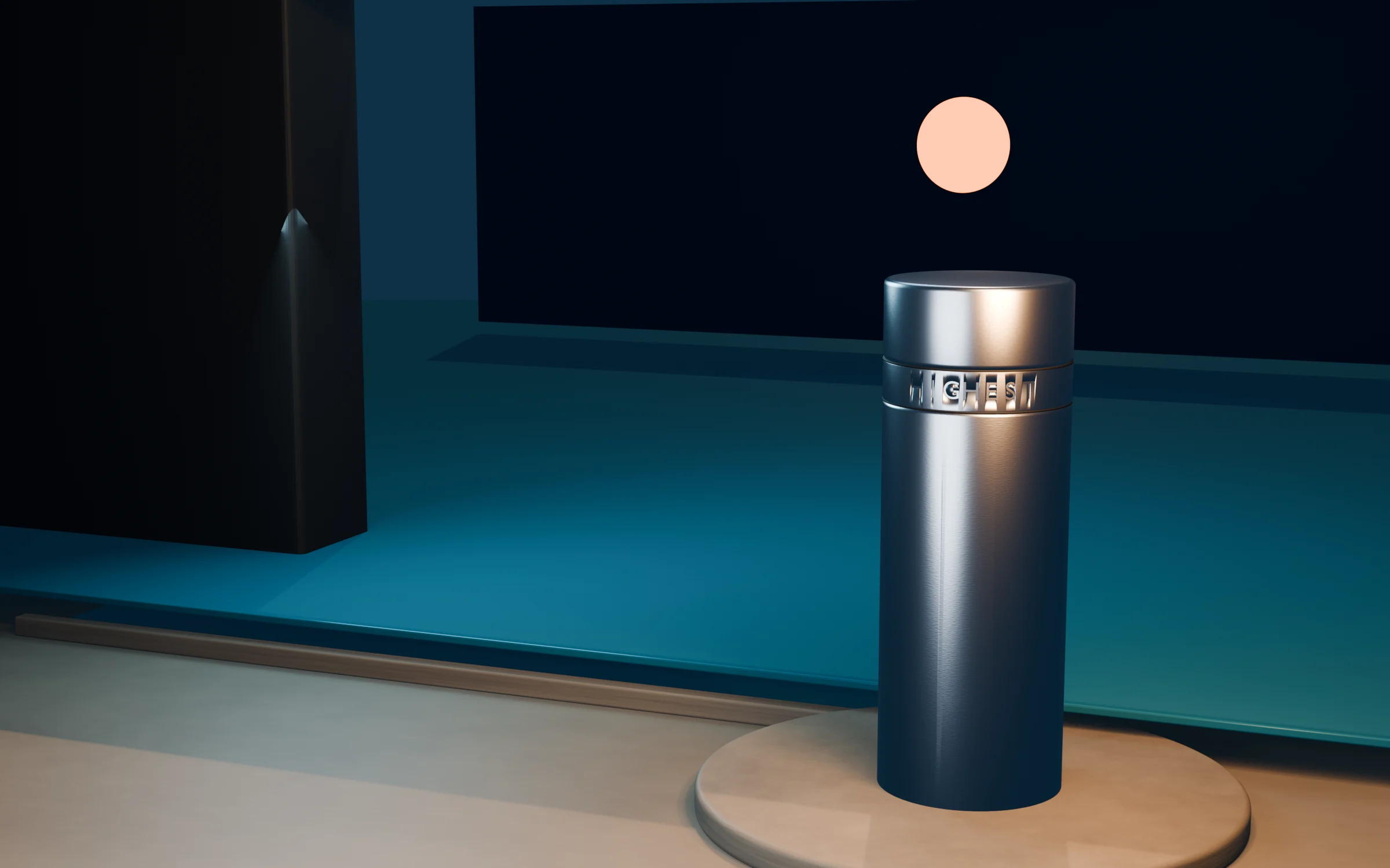 The stainless HIGHEST bestseller on a stone plinth in an ocean-facing villa