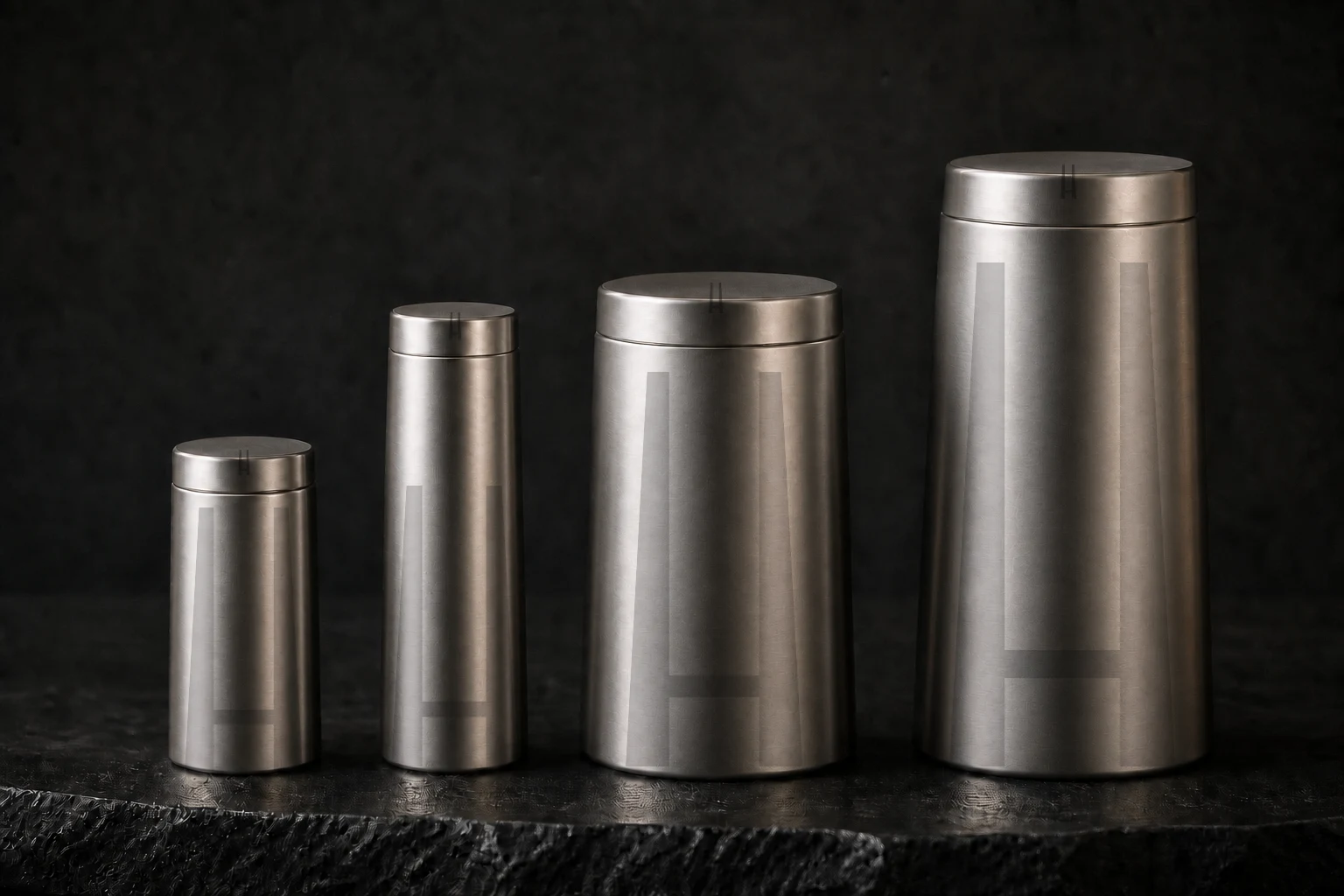 Four brushed-metal HIGHEST vessel scales with exact Golden Needle engraving